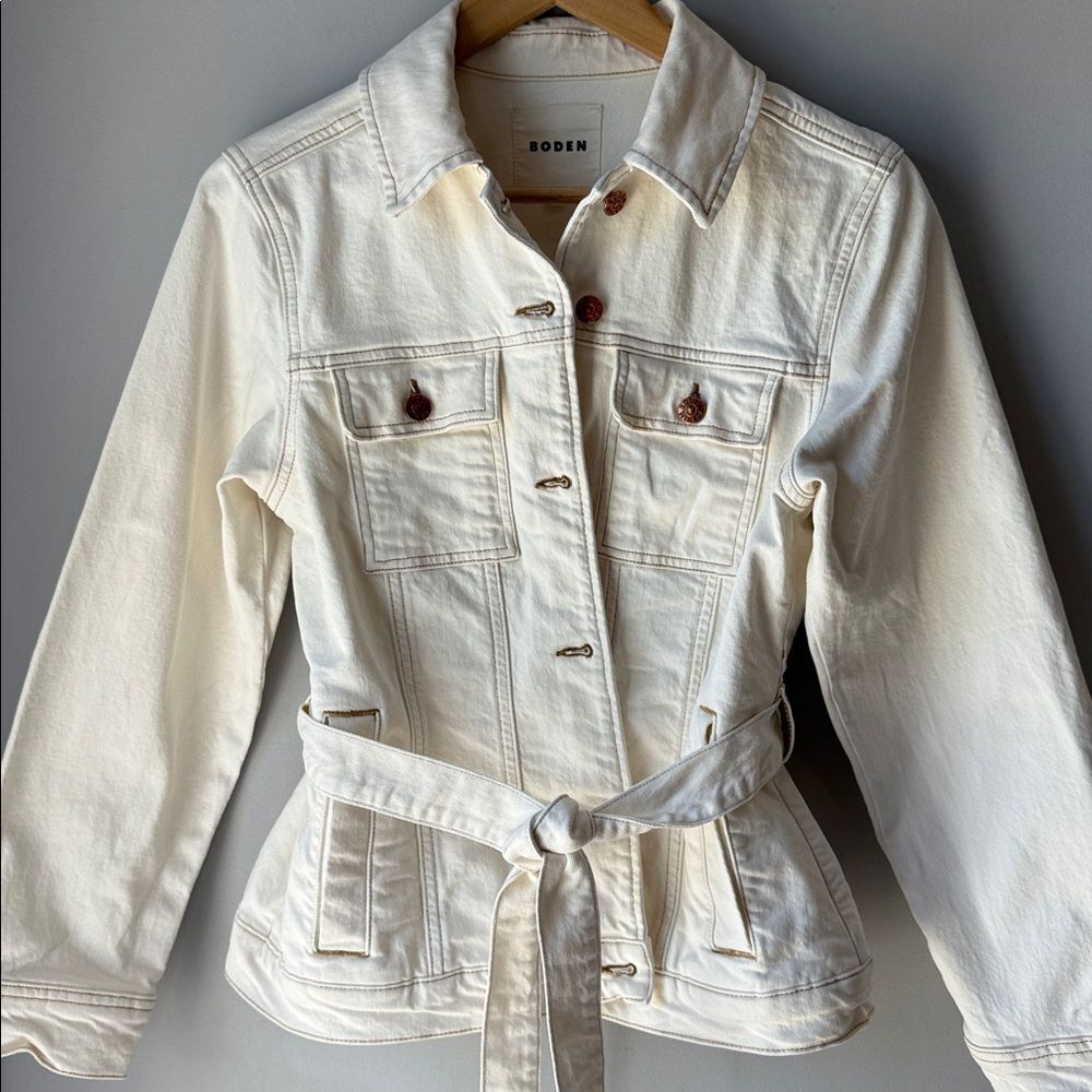BODEN Ivory Belted Denim Jacket - Picture 4 of 10